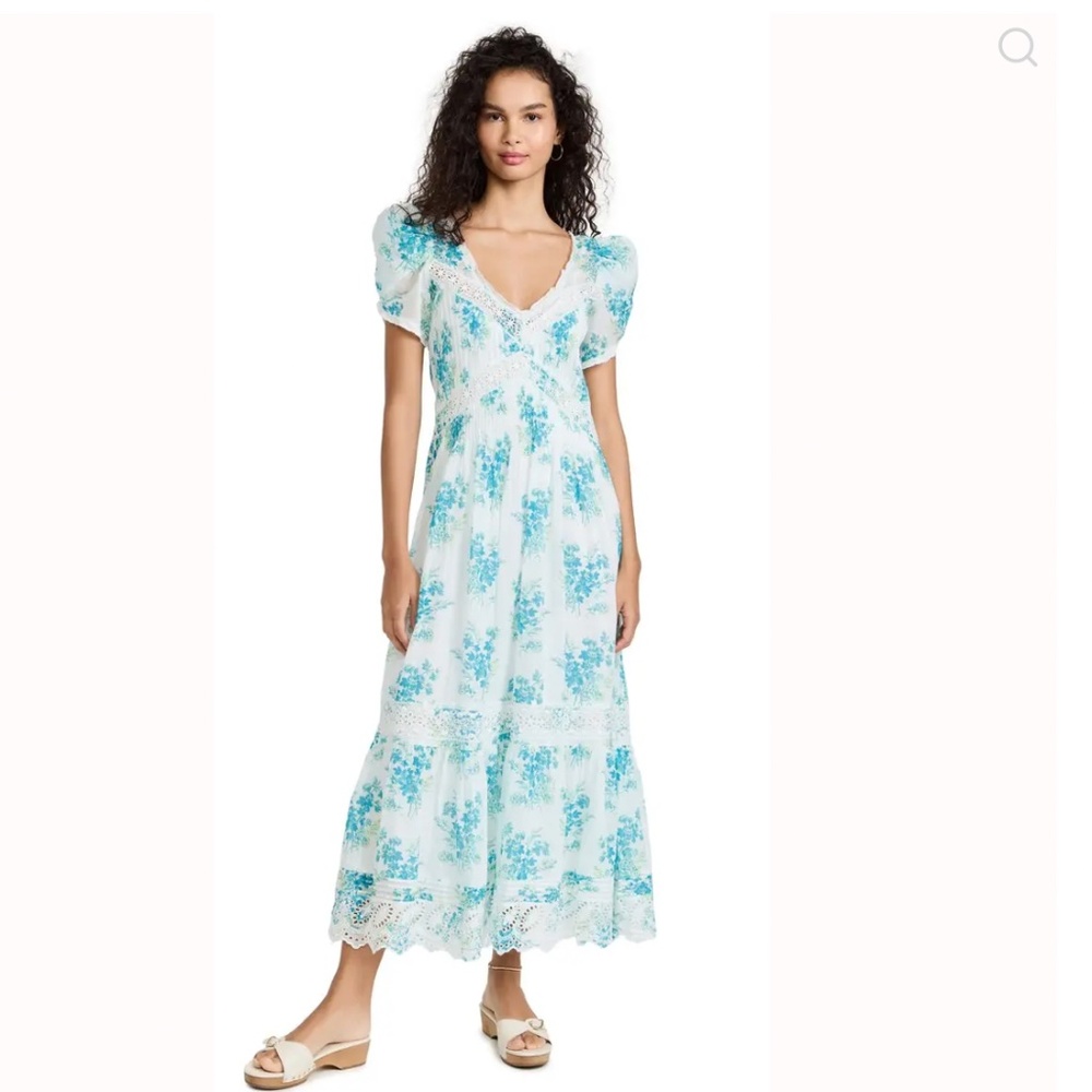 NWT LoveShackFancy Galil Midi Dress Magic Turquoise